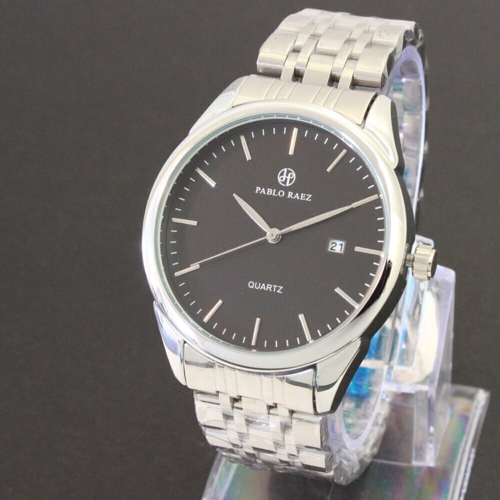 Men's Casual Fashion Watch Silver Tone Butterfly Clasp 40mm - Picture 4 of 12